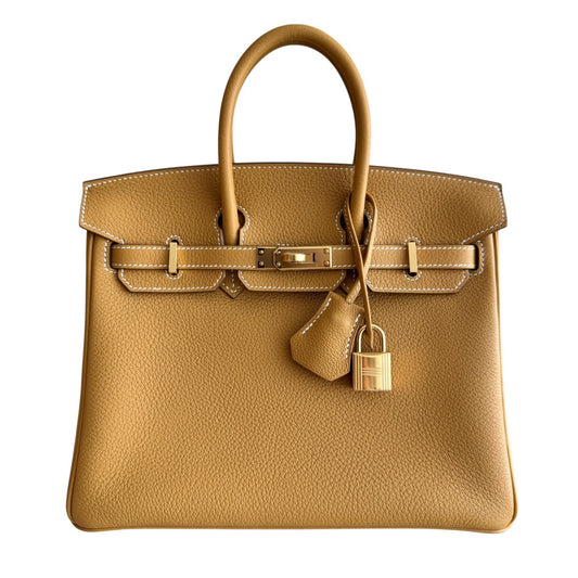 Hermes Birkin 25 Naturel Natural Sable Tan Togo Leather Gold Hardware 2025