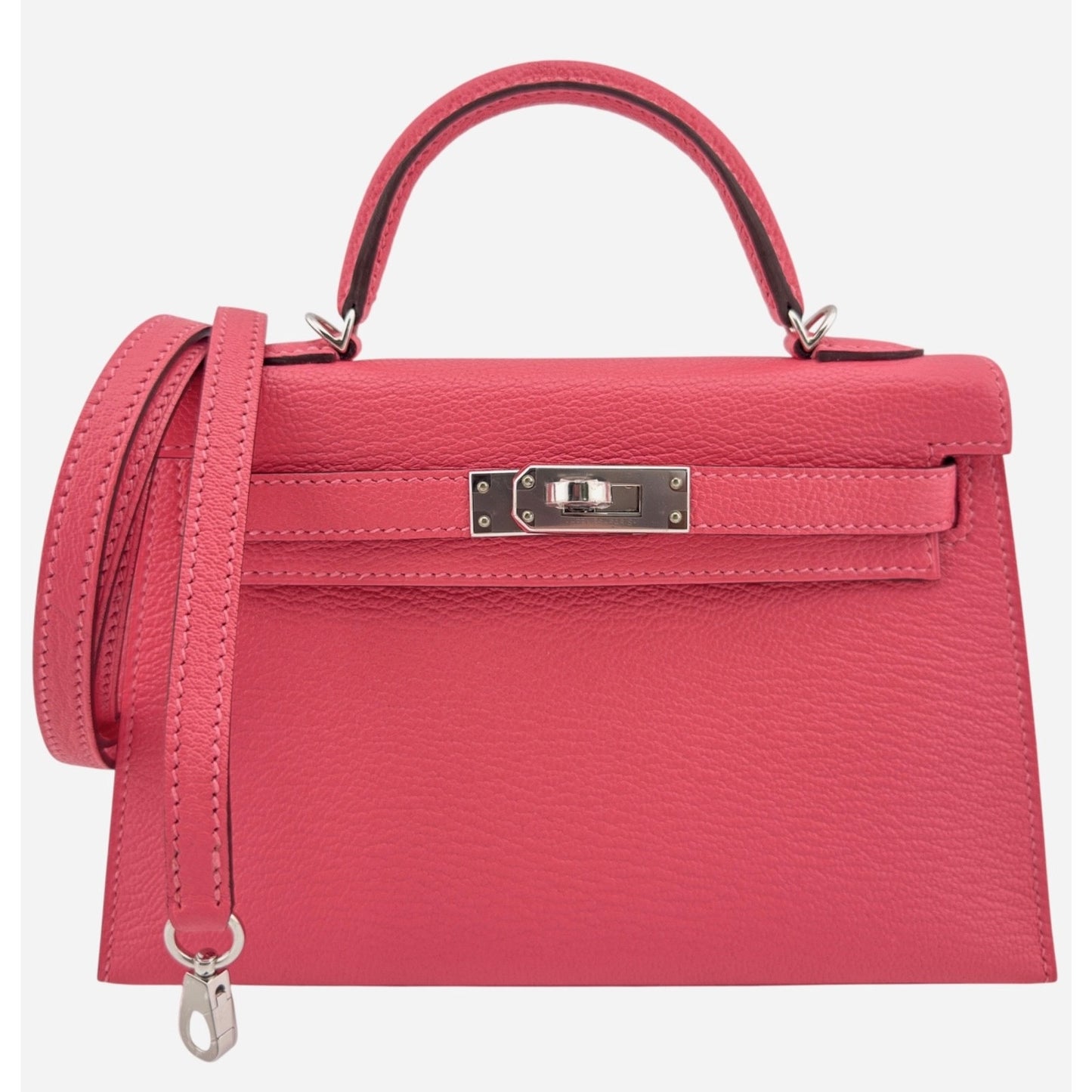 Hermes Kelly Mini 20 Rose Azalee Pink Chèvre Leather Palladium Hardware RARE