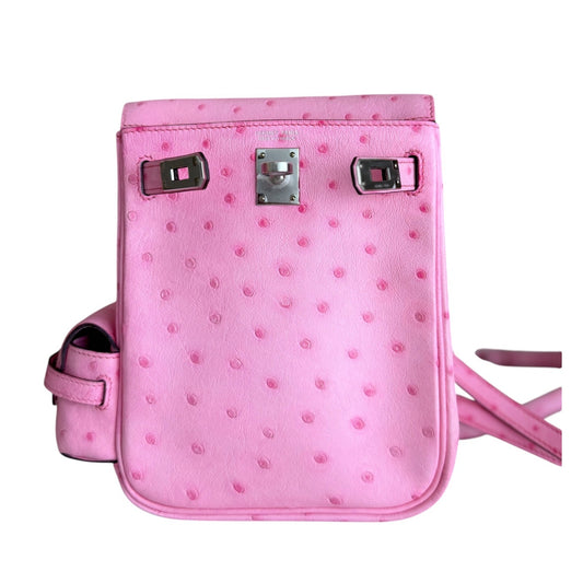 Hermes Kelly Mini Jump Backpack Bubblegum Pink Ostrich Leather Palladium
