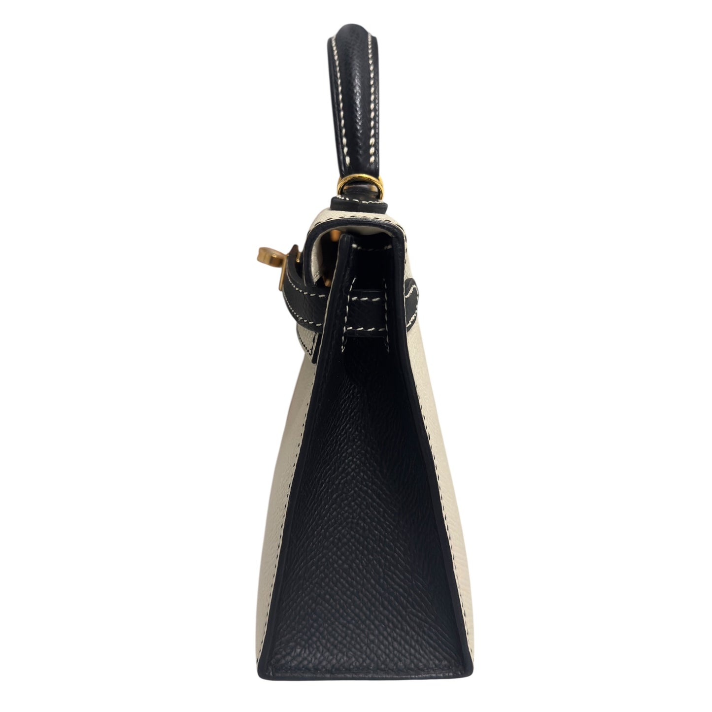 Hermes Mini Kelly Special Order Craie Black Epsom Leather Gold Hardware Rare