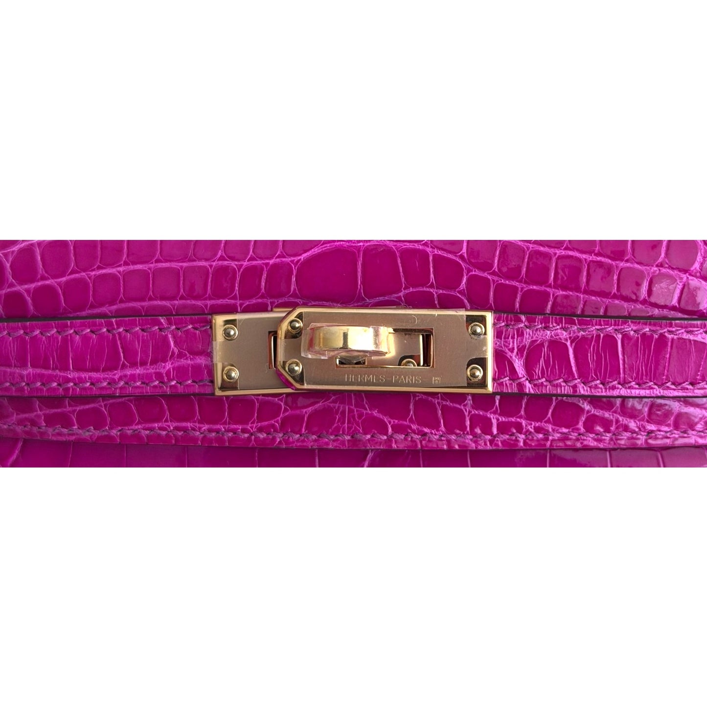 Hermes Kelly Mini 20 Shinny Alligator Leather Rose Scheherazade Gold Hardware