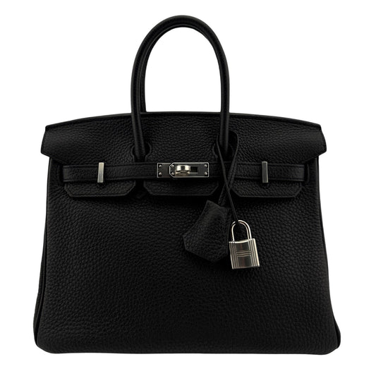 Hermes Birkin 25 Black Noir Togo Leather Palladium Hardware Handbag
