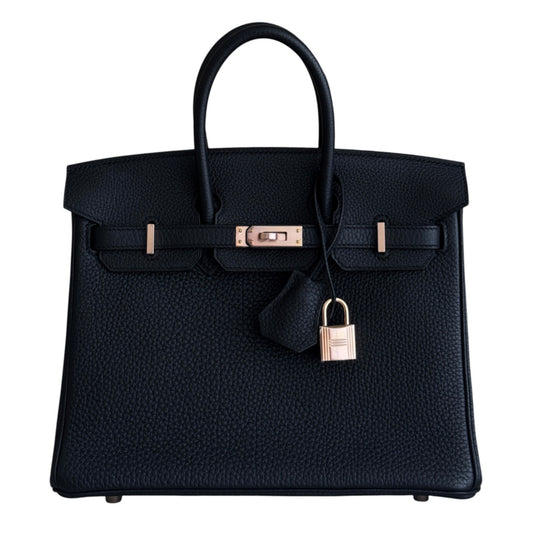 Hermes Birkin 25 Black Noir Togo Leather Rose Gold Hardware RARE