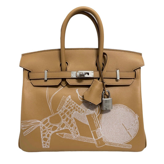 Hermes Birkin 25 Limited Edition In and Out Swift Leather Biscuit White Palladium Hardware 2023