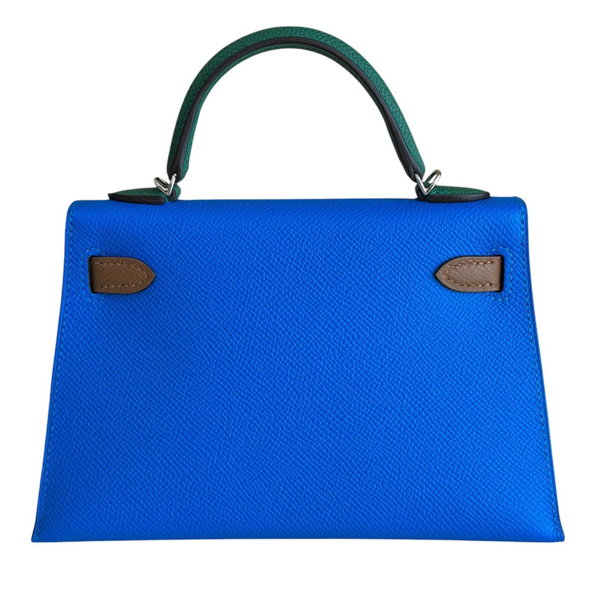 Hermes Mini Kelly Tri Color Blue Hydra, Vert Moyen, Alezan Epsom Palladium