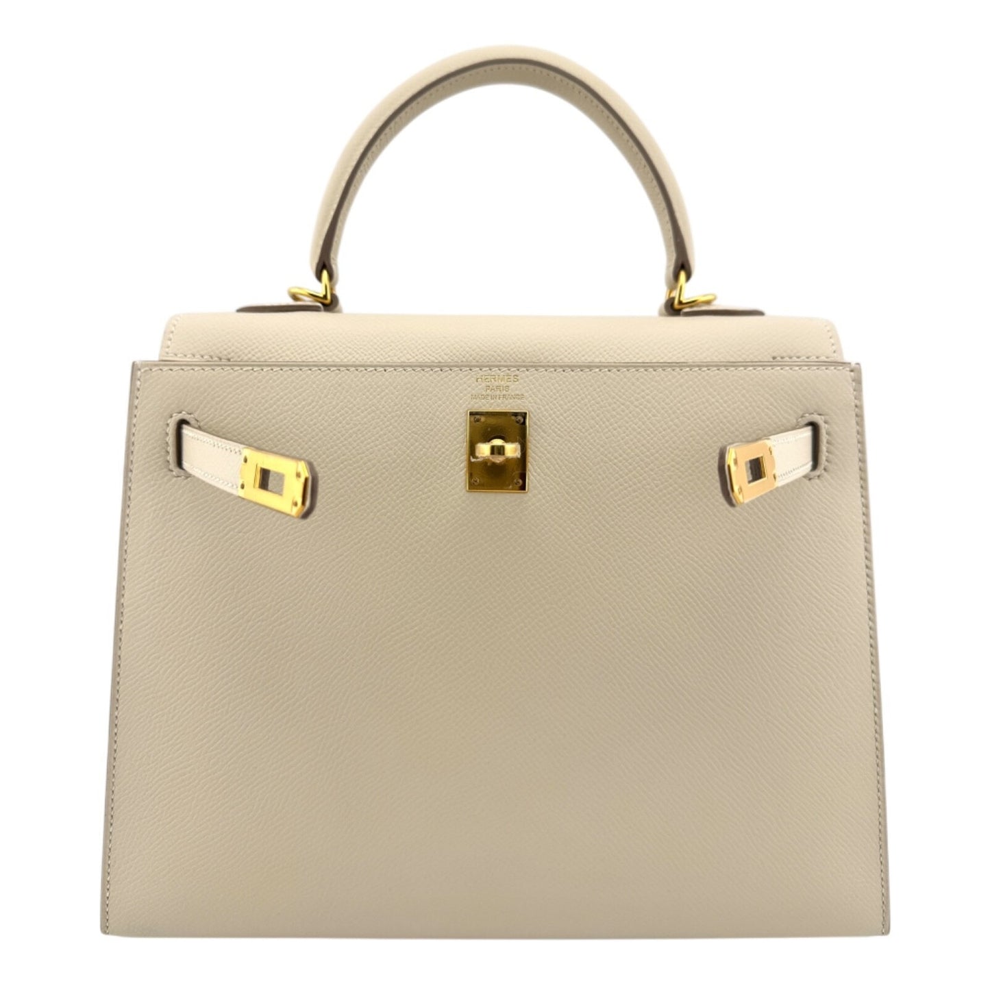 Hermes Kelly 25 Sellier Craie Cream White Epsom Leather Gold Hardware