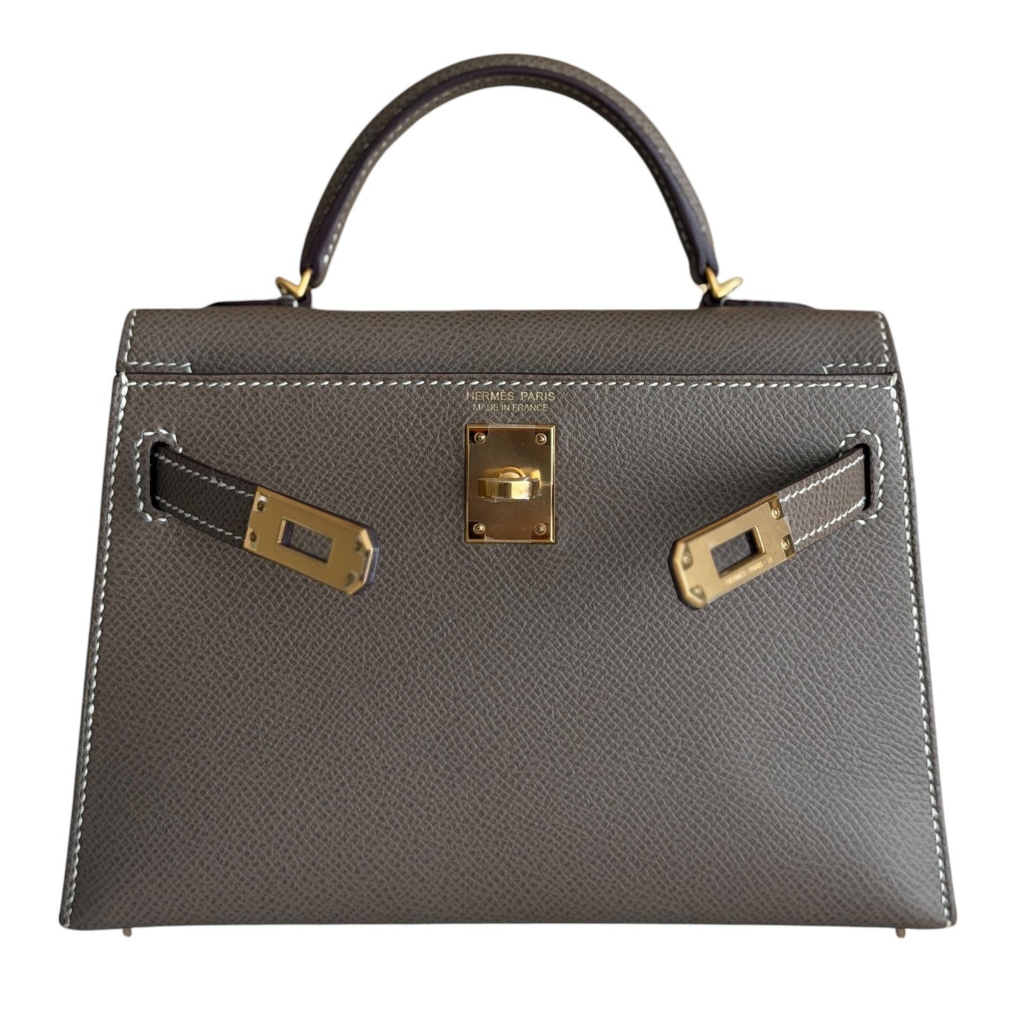 Hermes Kelly Mini 20 Etoupe Gray Epsom Leather Gold Hardware