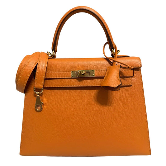 Hermes Kelly 25 Sellier Apricot Orange Epsom Leather Gold Hardware