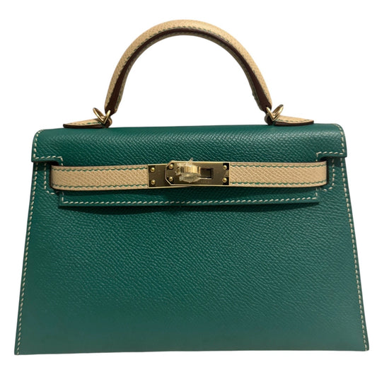 Hermes Kelly Mini 20 Special Order Malachite Trench Epsom Leather Permabrass HWR