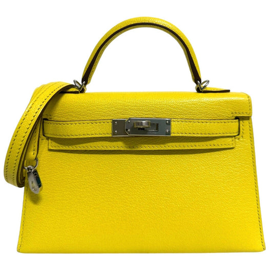 Hermes Kelly Mini 20 Jaune Citron Lemon Yellow Chèvre Leather Palladium RARE