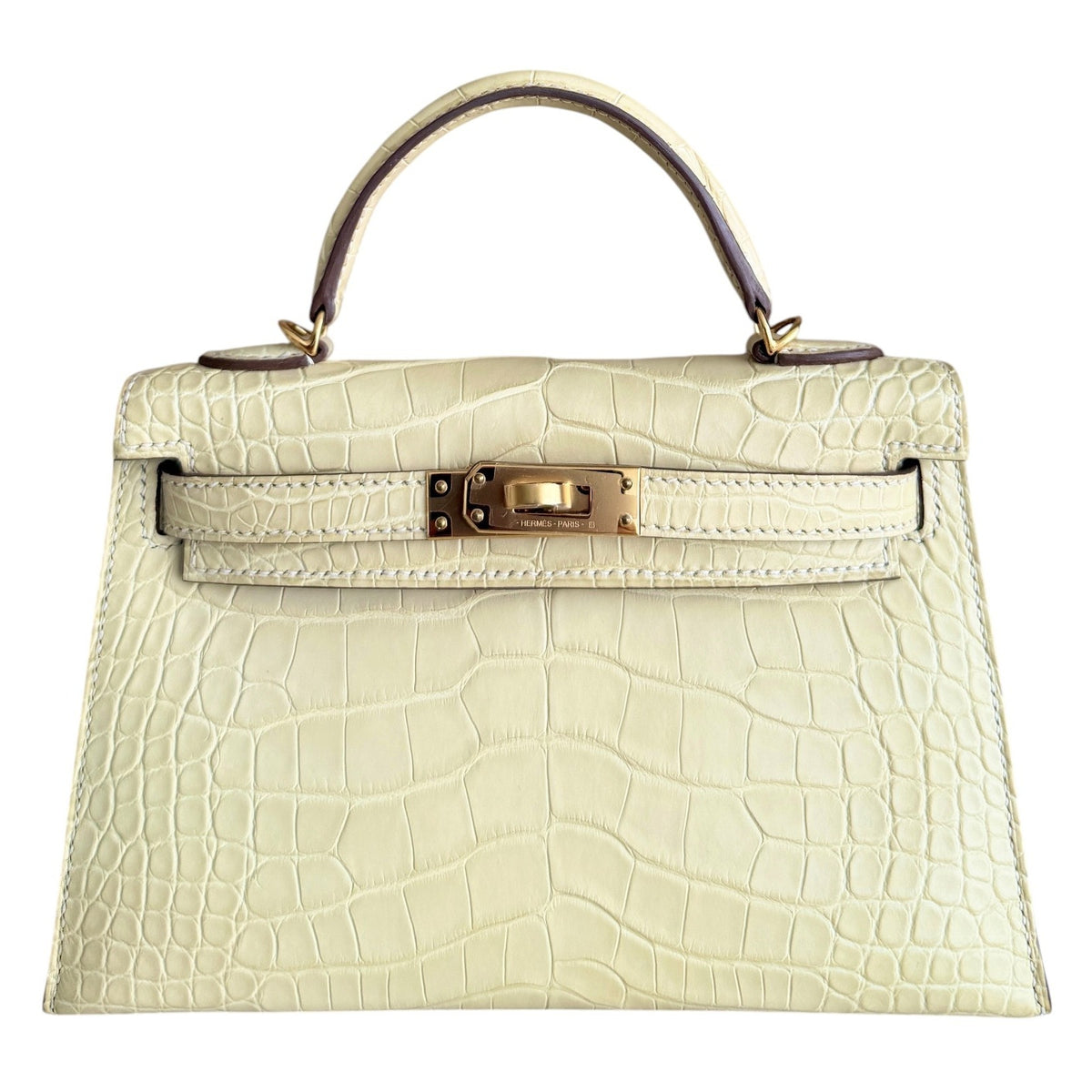 Hermes Kelly Mini 20 Matte Alligator Leather Vanille Vanilla Gold Hardware