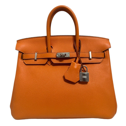 Hermes Birkin 25 Orange Leather Palladium Hardware Handbag