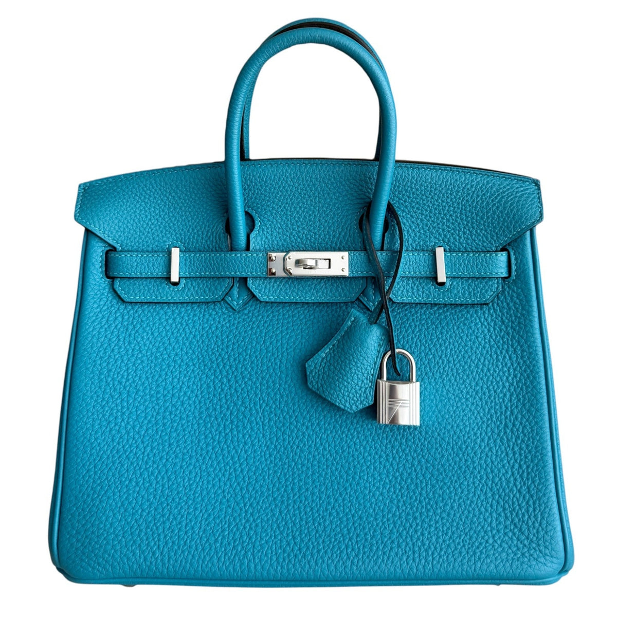Hermes Birkin 25 Turquoise Blue Green Togo Leather Palladium Hardware RARE