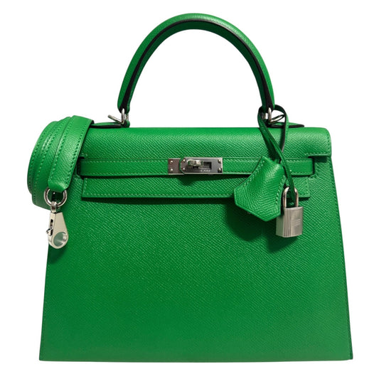Hermes Kelly 25 Sellier Bamboo Bambou Green Epsom Leather Palladium Hardware