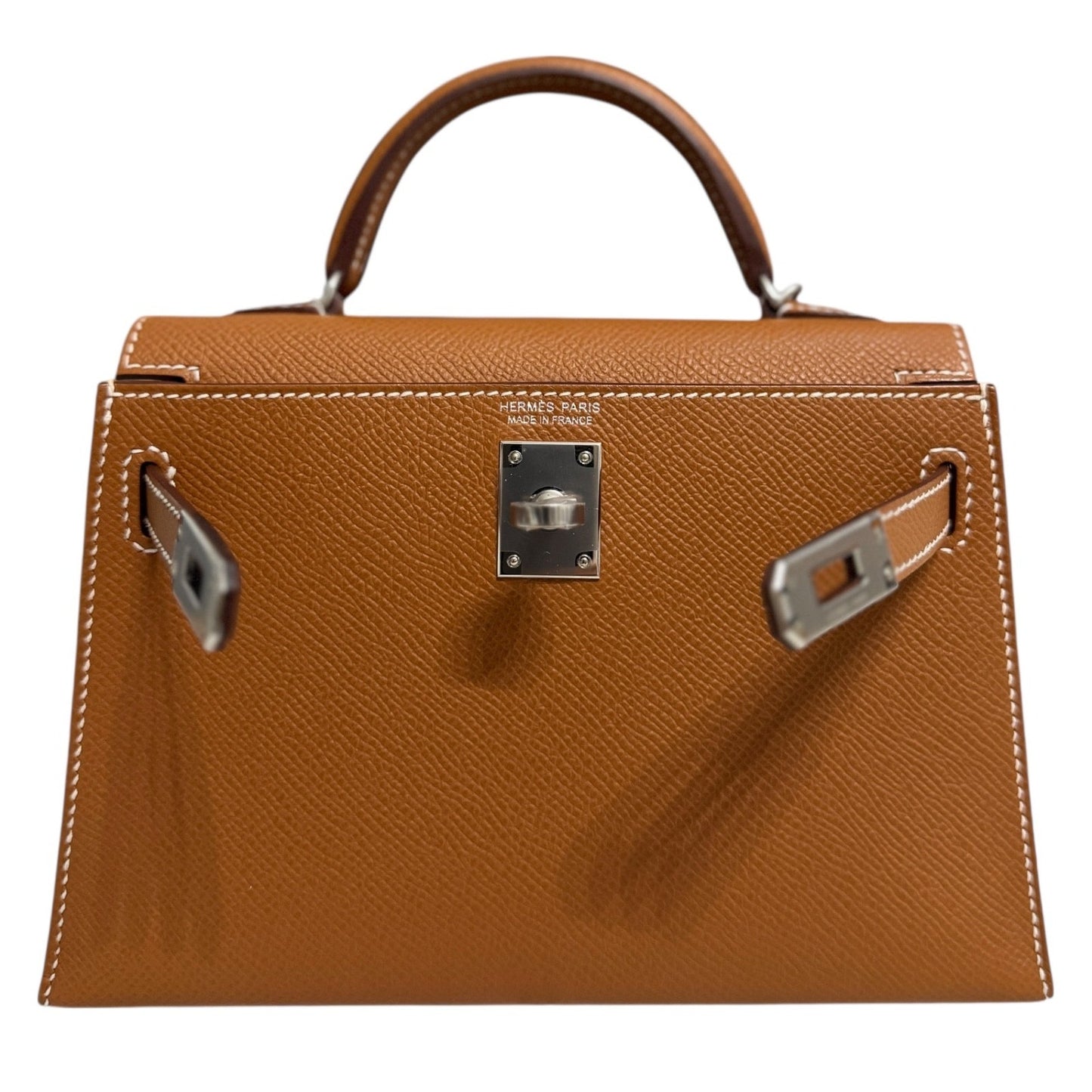 Hermes Kelly Mini 20 Gold Tan Epsom Leather 2 Shoulder Straps Palladium Hardware