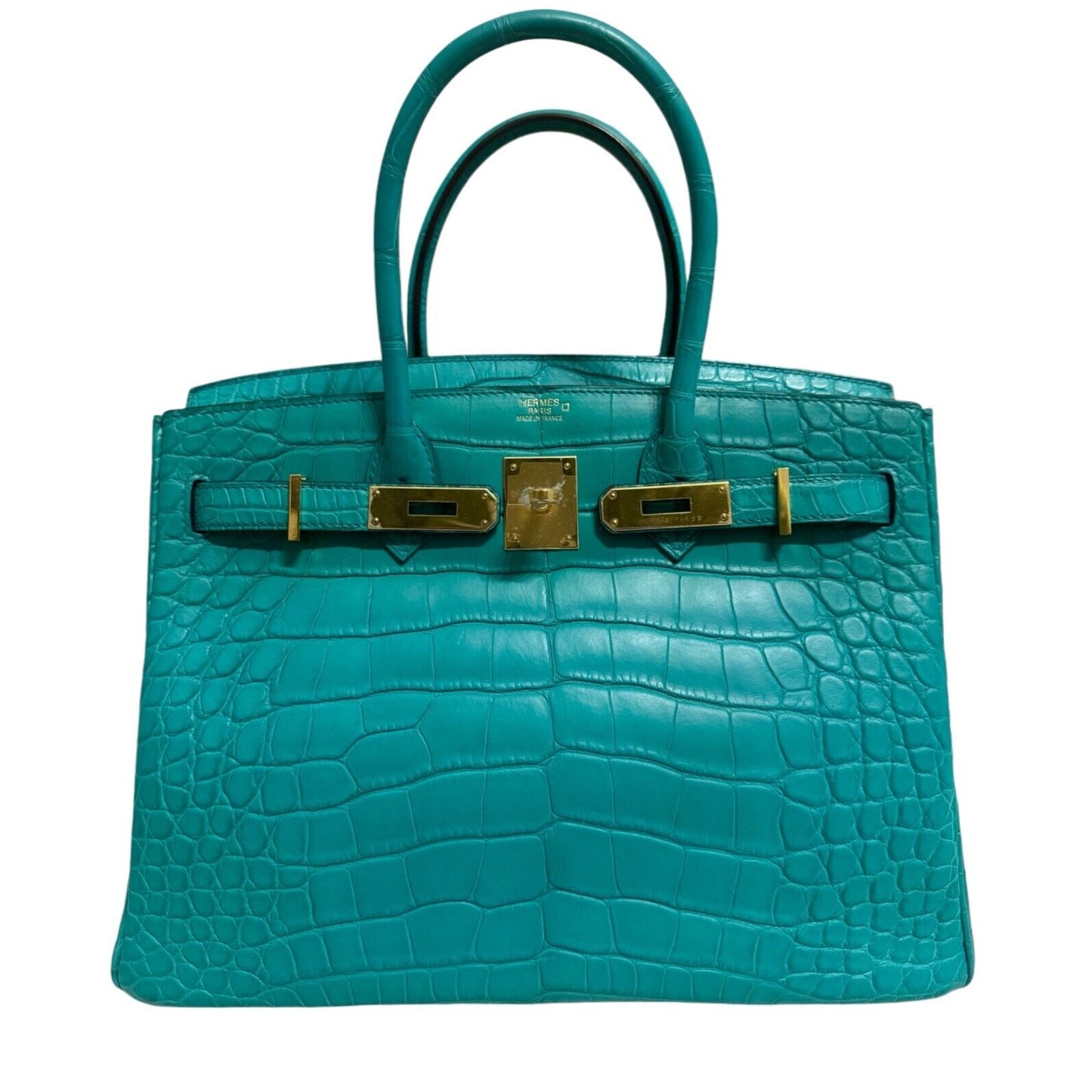 Hermes Birkin 30 Matte Alligator Blue Paon Gold Hardware