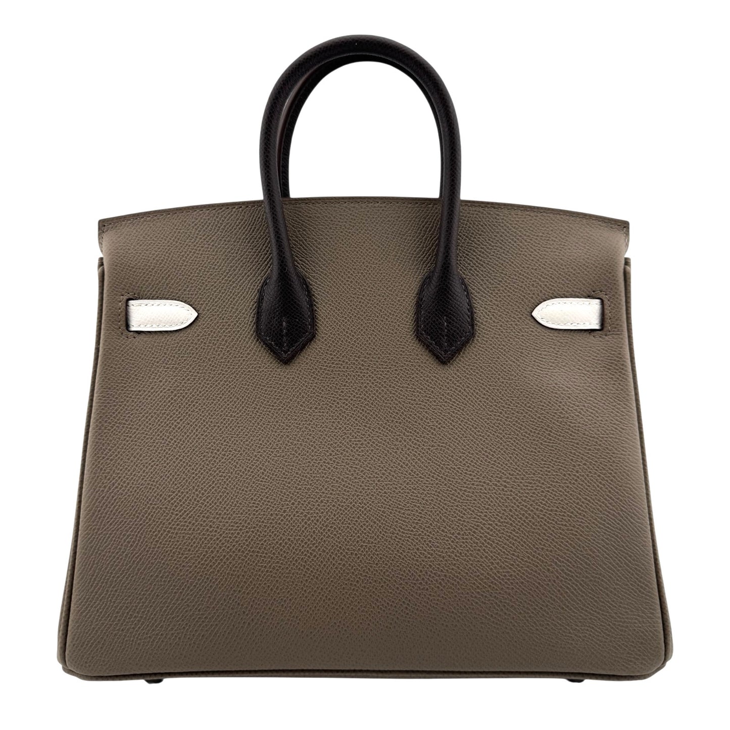 Hermes Birkin 25 Tri Color Etoupe Gris Pale Ebene Epsom Leather Palladium HWR