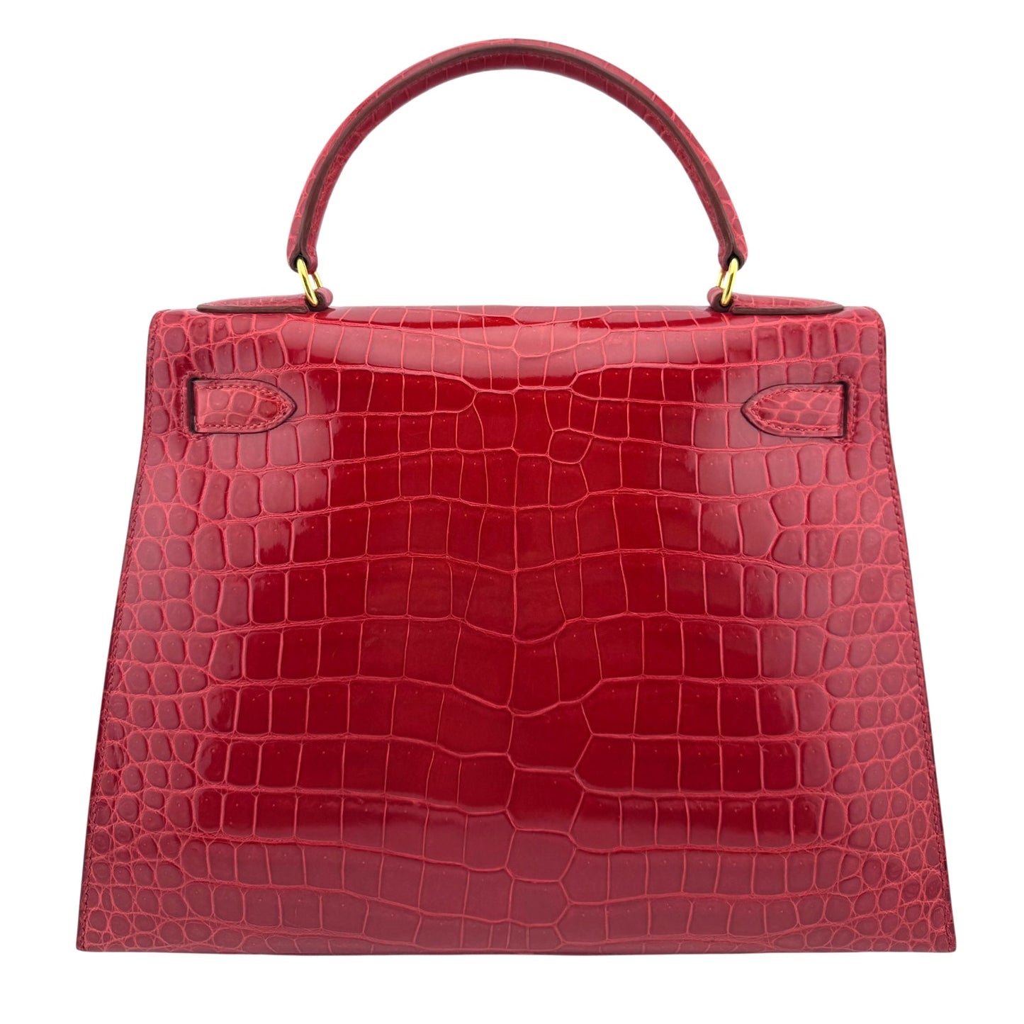 Hermes Kelly 28 Sellier Braise Red Porosus Crocodile Leather Gold Hardware