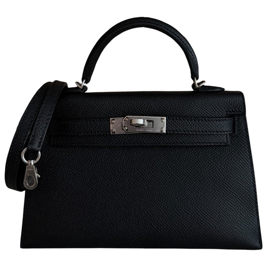 Hermes Kelly Mini 20 Black Noir Epsom Leather Palladium Hardware RARE