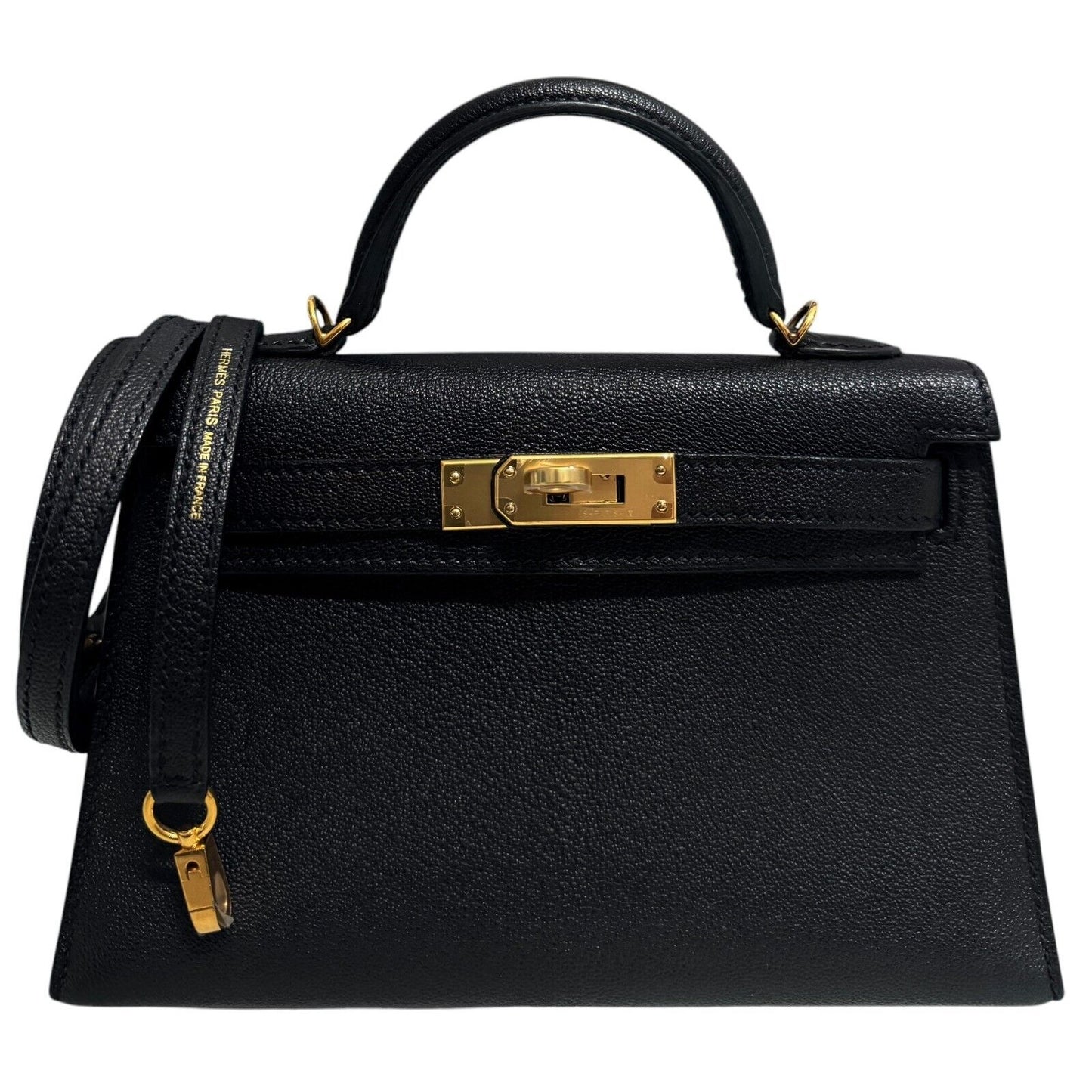 Hermes Kelly Mini 20 Black Noir Chevre Leather Gold Hardware