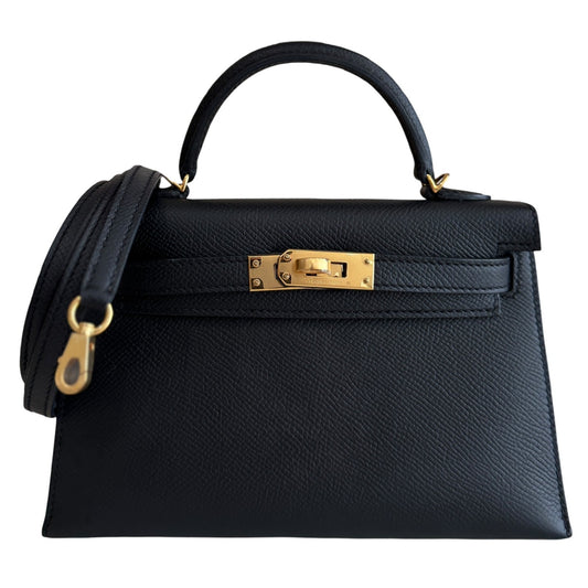 Hermes Kelly Mini 20 Black Noir Epsom Leather Gold Hardware