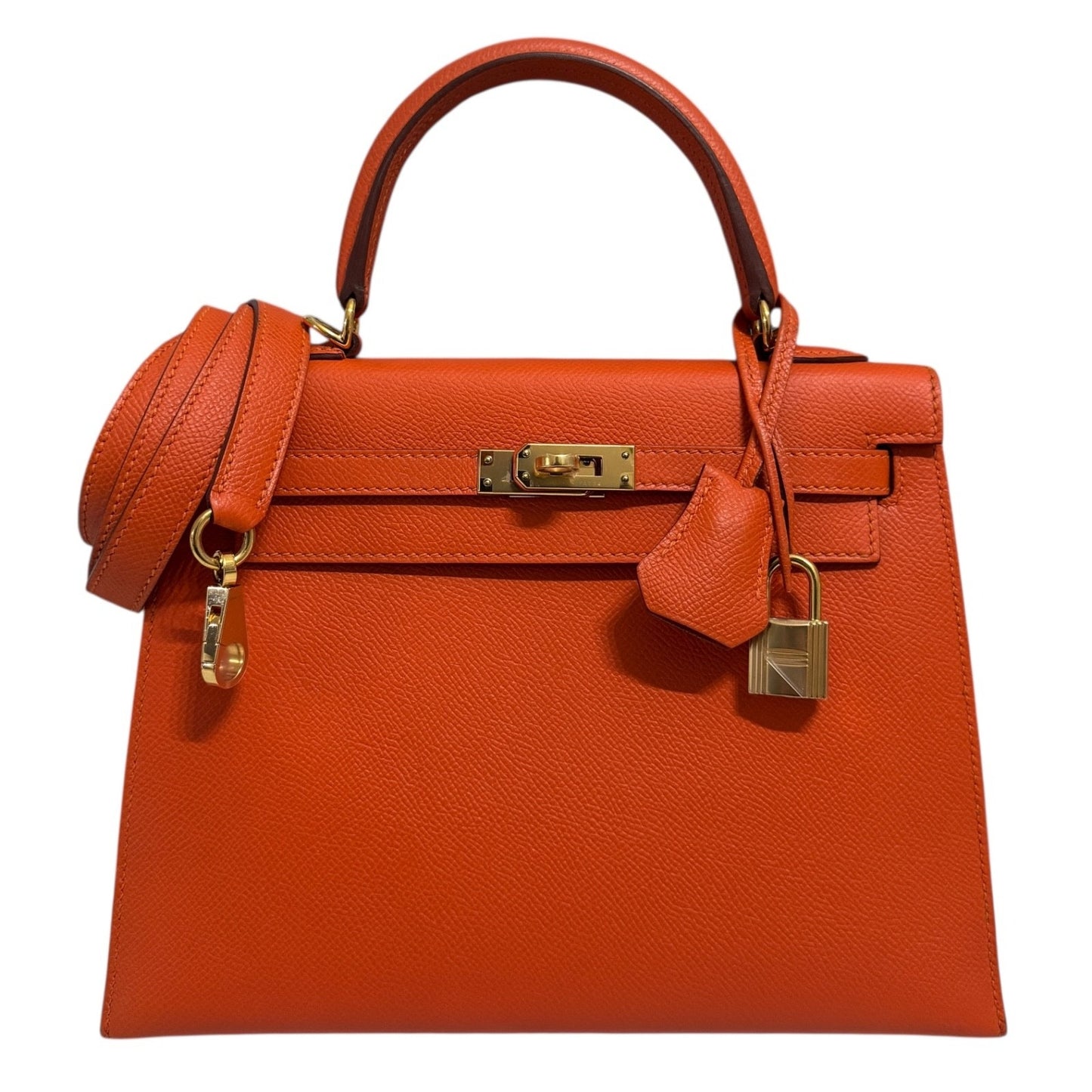 Hermes Kelly 25 Sellier Feu Orange Epsom Leather Gold Hardware