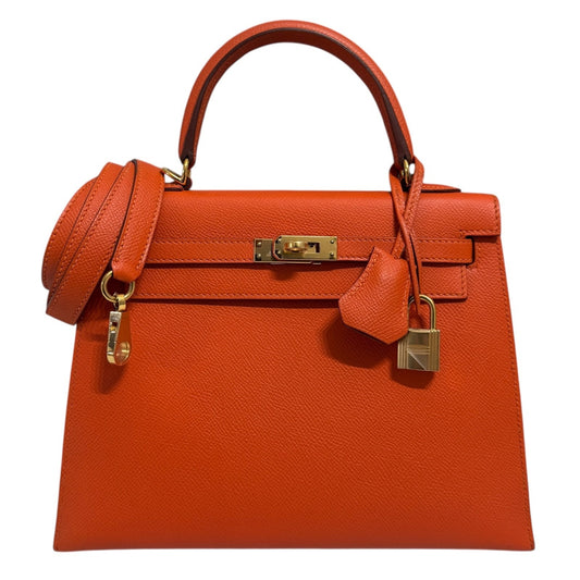 Hermes Kelly 25 Sellier Feu Orange Epsom Leather Gold Hardware