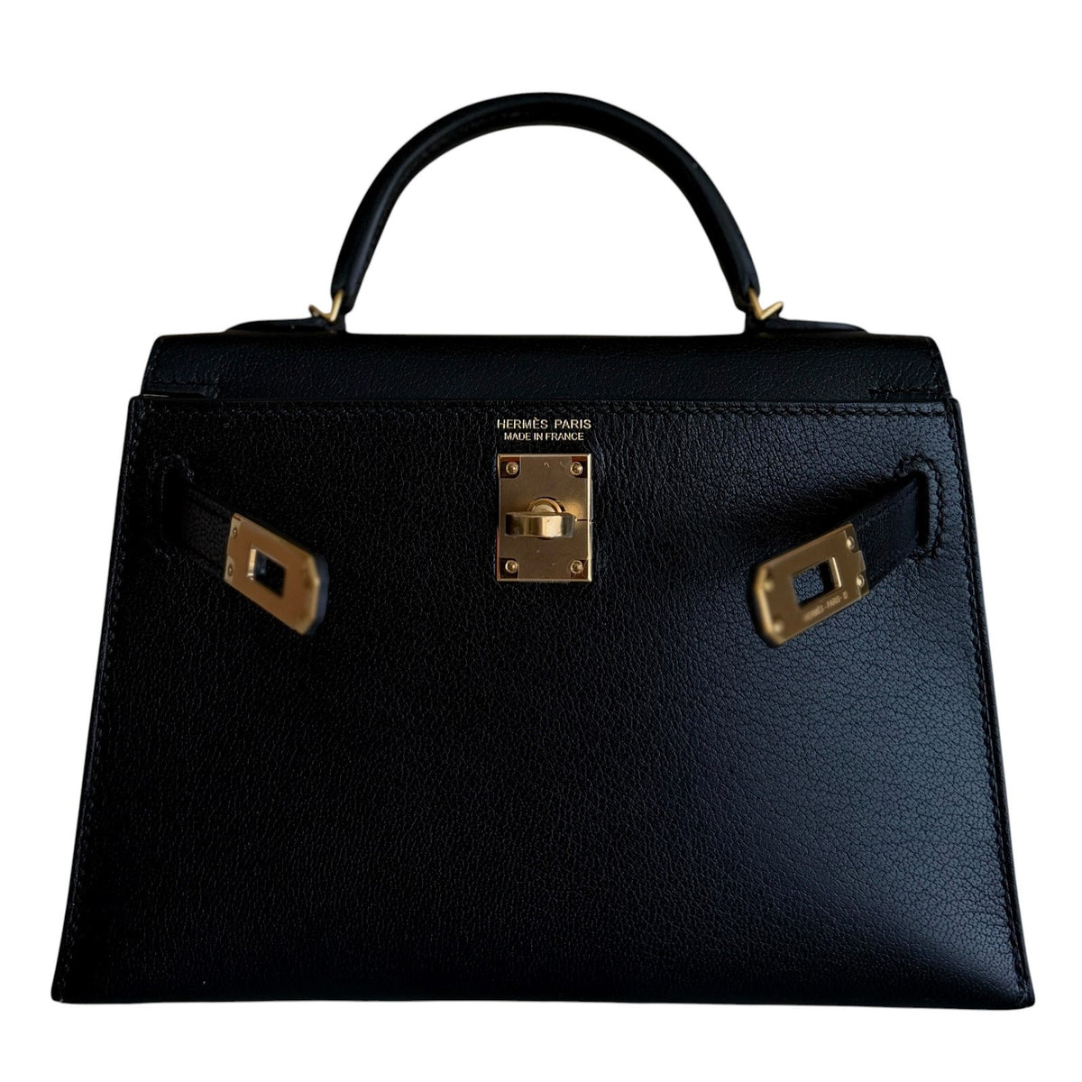 Hermes Kelly Mini 20 Black Noir Chevre Coromandel Leather Gold Hardware