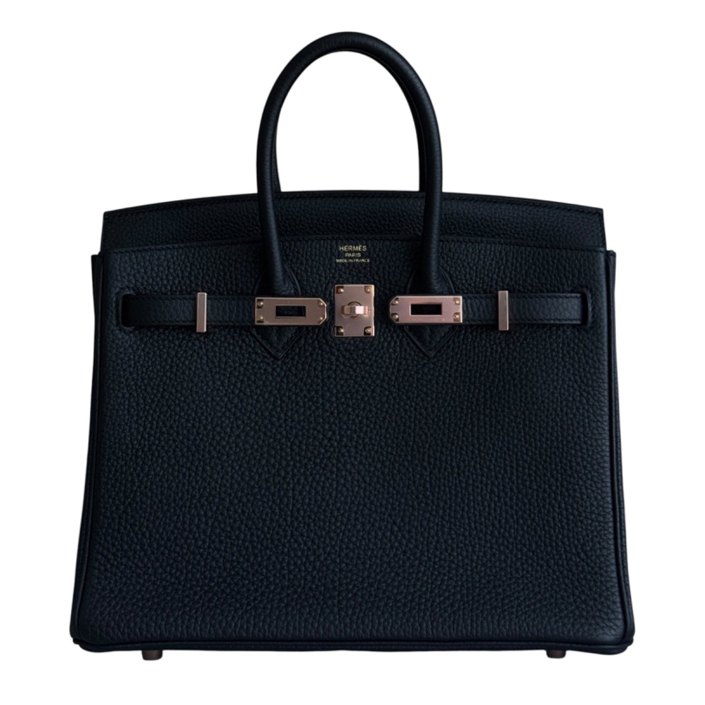 Hermes Birkin 25 Black Noir Togo Leather Rose Gold Hardware RARE