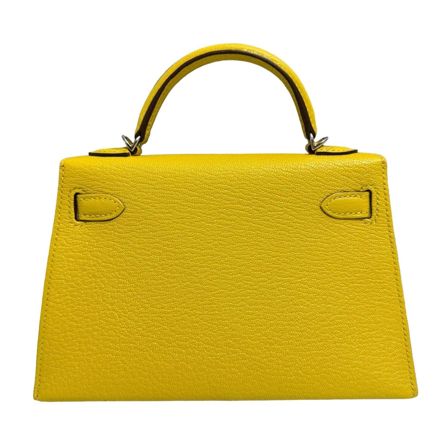 Hermes Kelly Mini 20 Verso Jaune Naples Yellow Orange Chèvre Leather Palladium