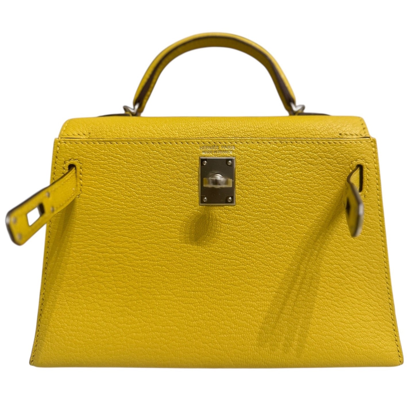 Hermes Kelly Mini 20 Verso Jaune Naples Gris Perle Chèvre Leather Palladium HWR