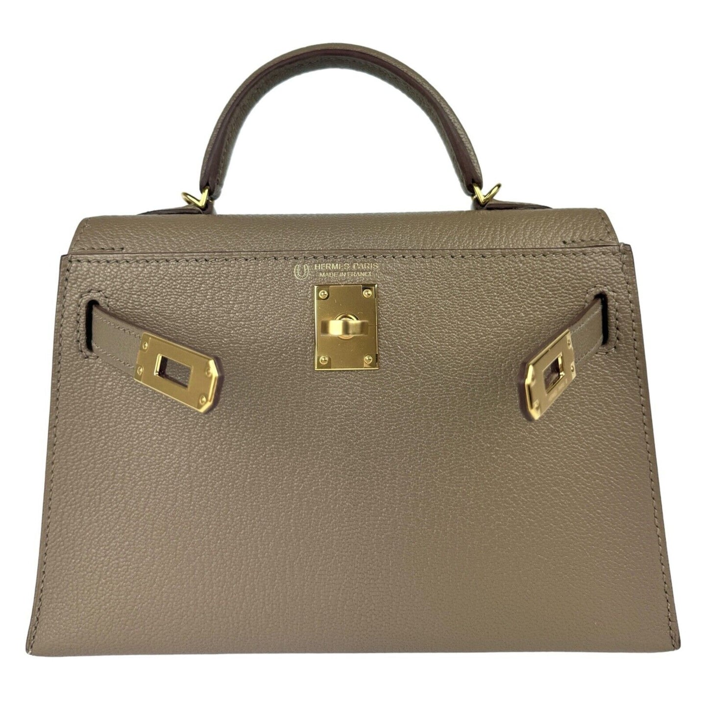 Hermes Kelly Mini 20 Special Order Etoupe Gray & Gris Chèvre Leather Gold Hwr