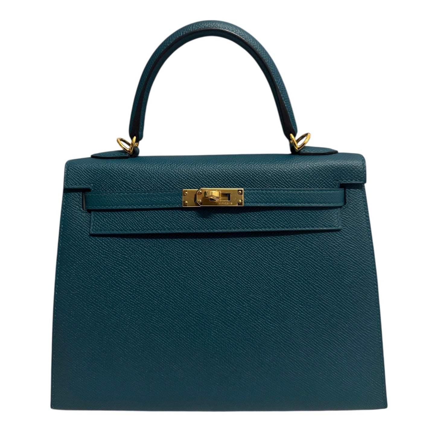 Hermes Kelly 25 Sellier Vert Bosphere Green Blue Epsom Leather Gold Hardware