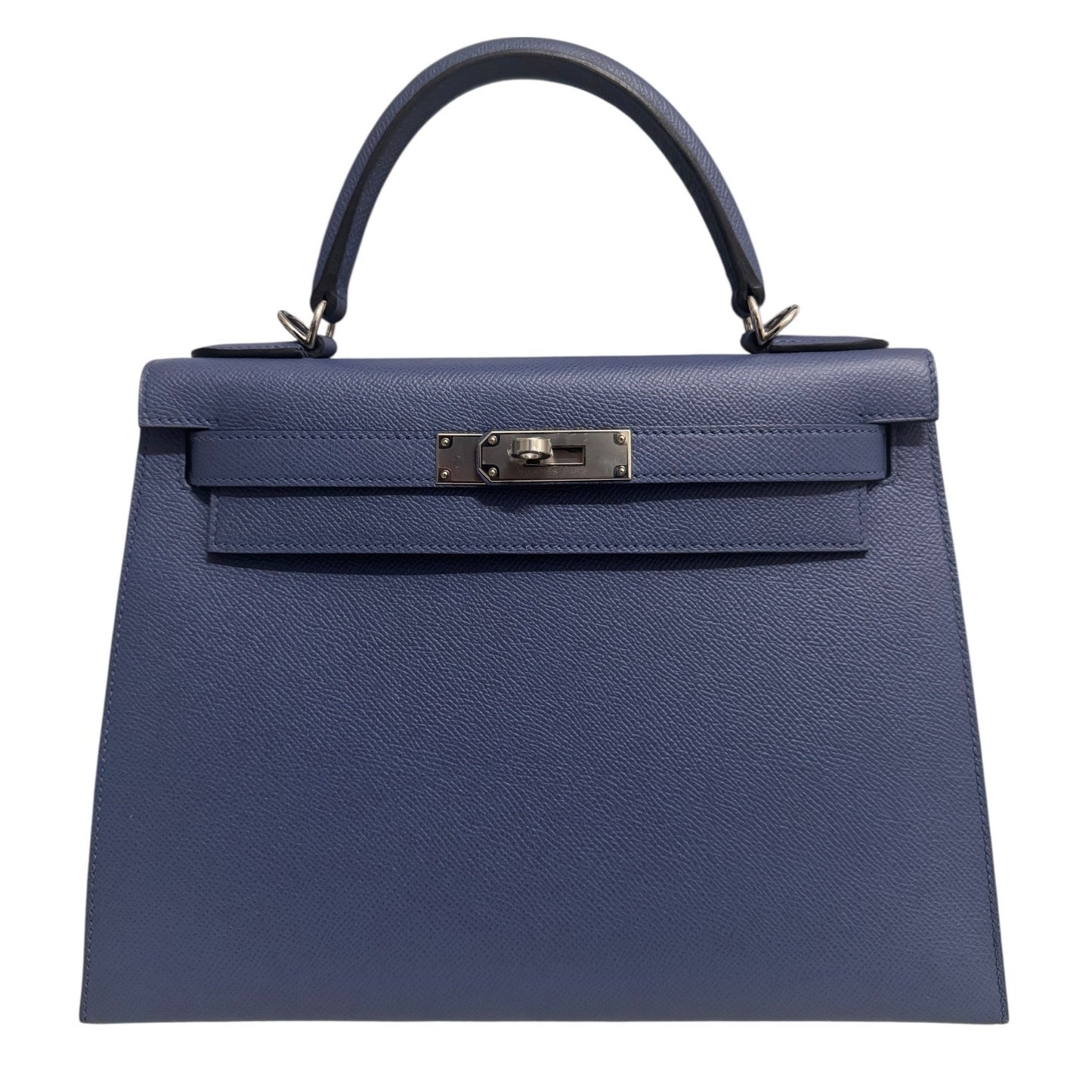 Hermes Kelly 28 Sellier Blue Brighton Epsom Leather Palladium Hardware Rare