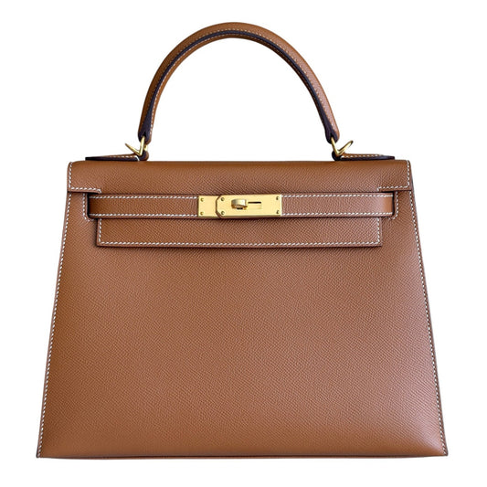 Hermes Kelly 28 Sellier Gold Tan Epsom Leather Gold Hardware RARE