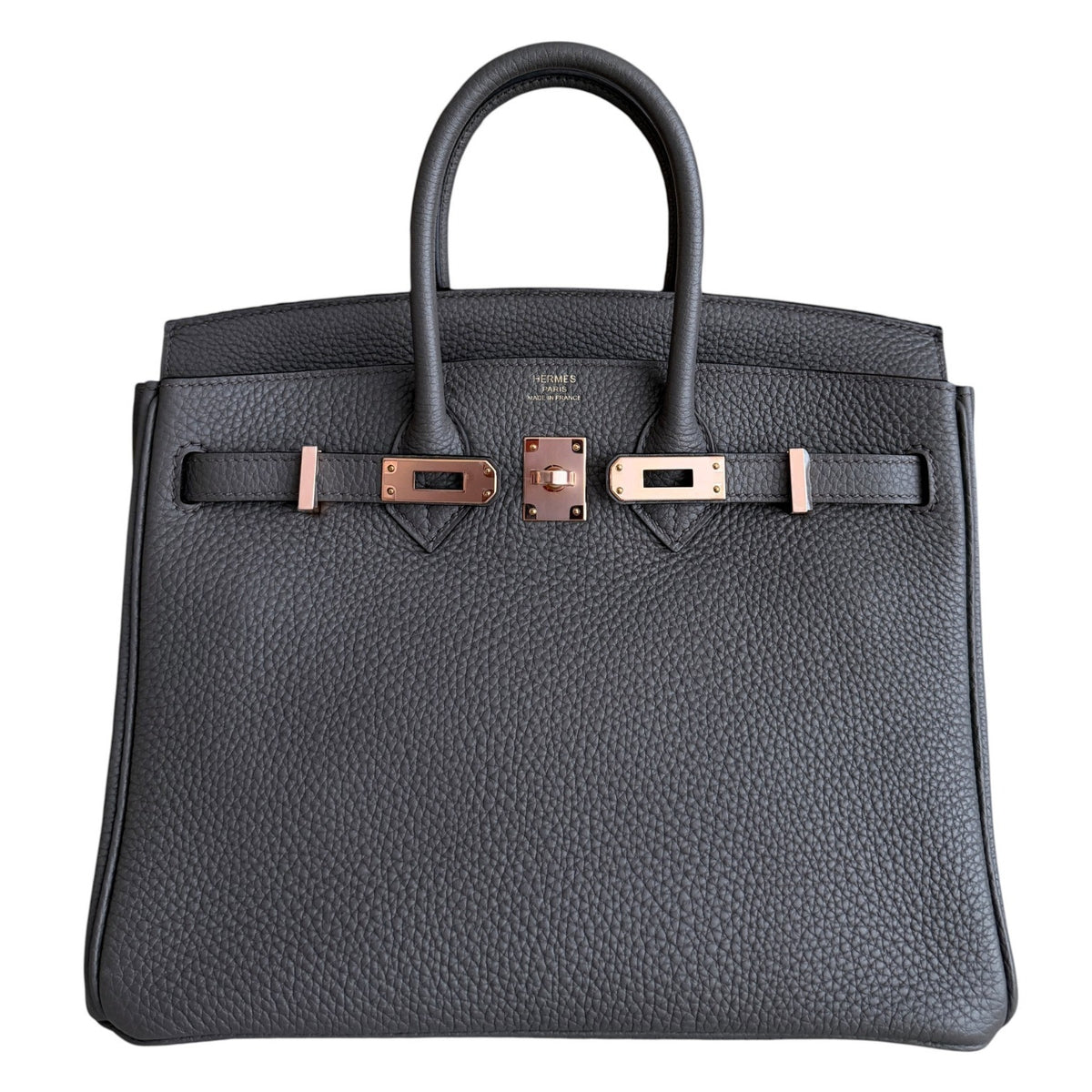Hermes Birkin 25 Etain Gris Gray Togo Leather Rose Gold Hardware RARE