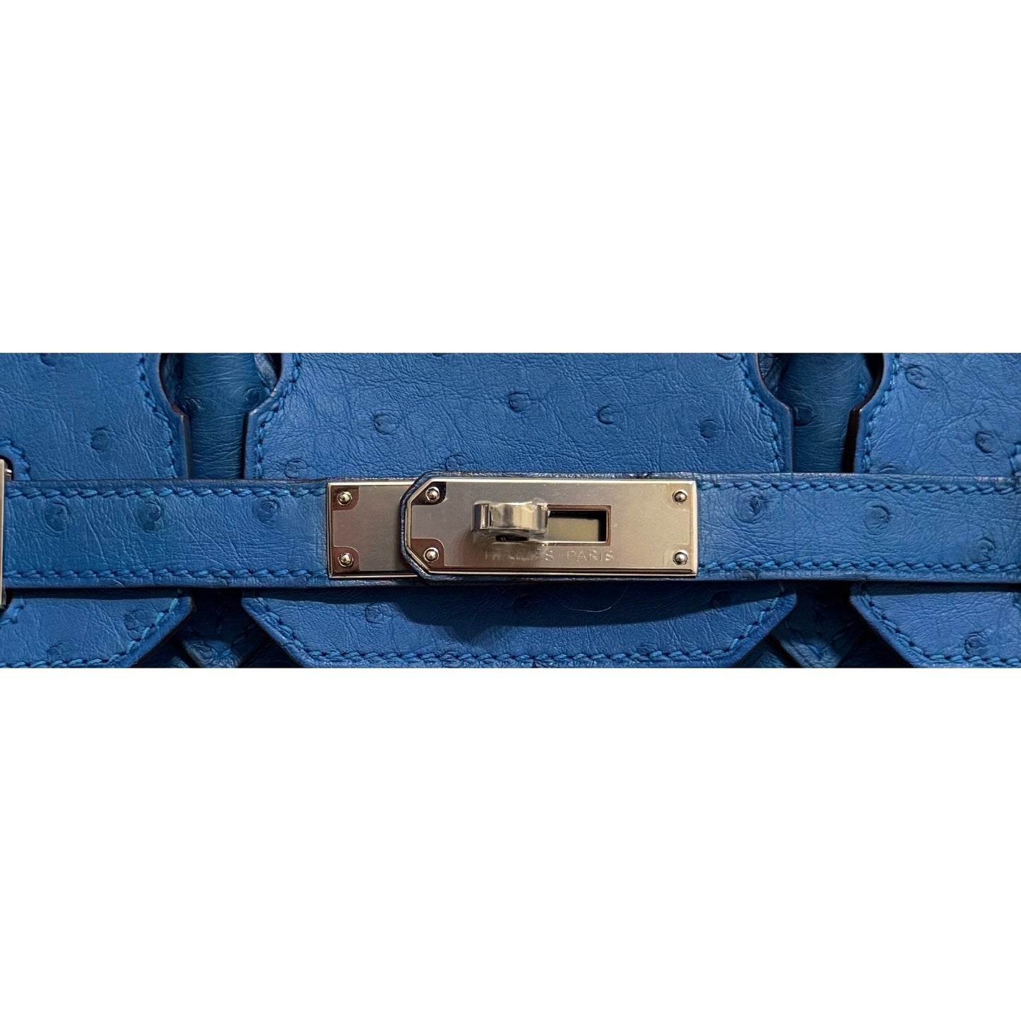 Hermes Birkin 30 Ostrich Blue Mykonos Leather Palladium Hardware RARE
