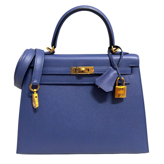 Hermes Kelly 25 Sellier Blue Brighton Epsom Gold Hardware RARE