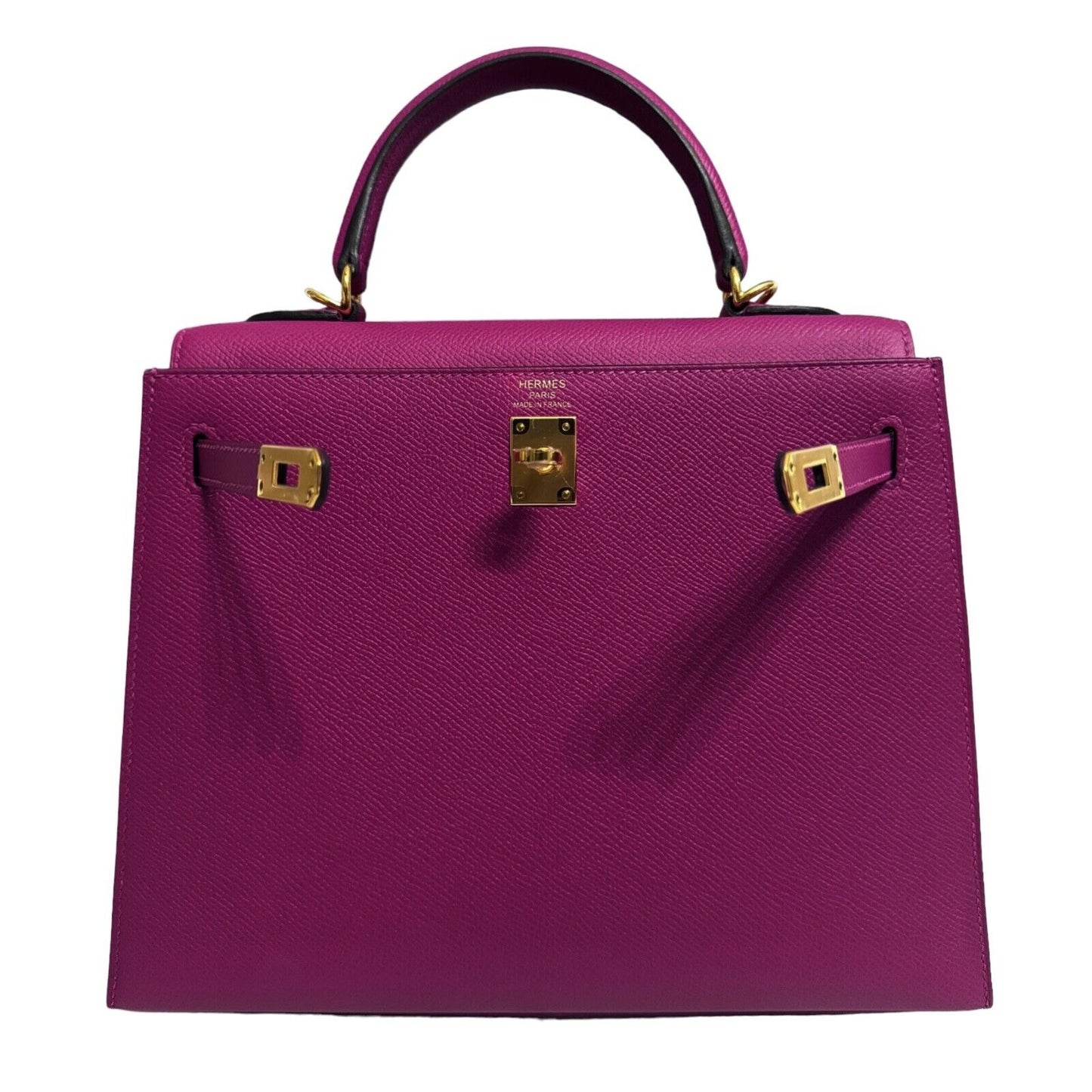 Hermes Kelly 25 Sellier Rose Pourpre Pink Purple Epsom Leather Gold Hardware