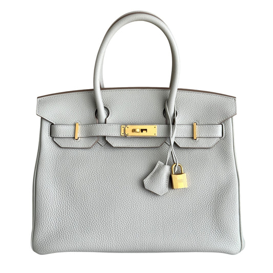 Hermes Birkin 30 Gris Perle Pearl Gray Togo Leather Gold Hardware Handbag Rare
