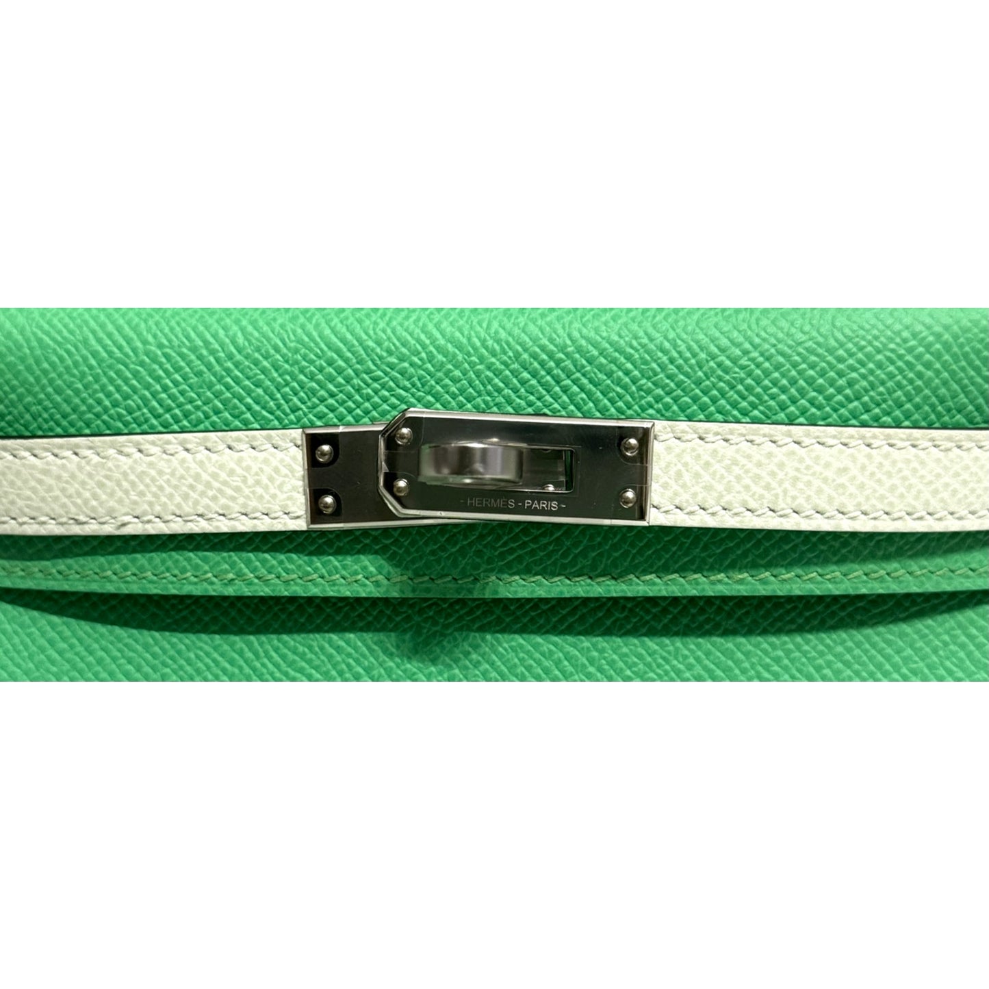 Hermes Kelly Mini 20 Vert Comics Vert Fizz & Gris Pale Epsom Leather Palladium