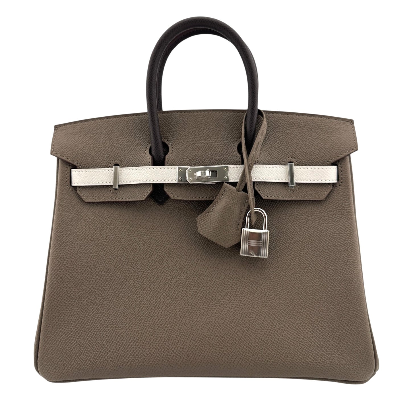 Hermes Birkin 25 Tri Color Etoupe Gris Pale Ebene Epsom Leather Palladium HWR