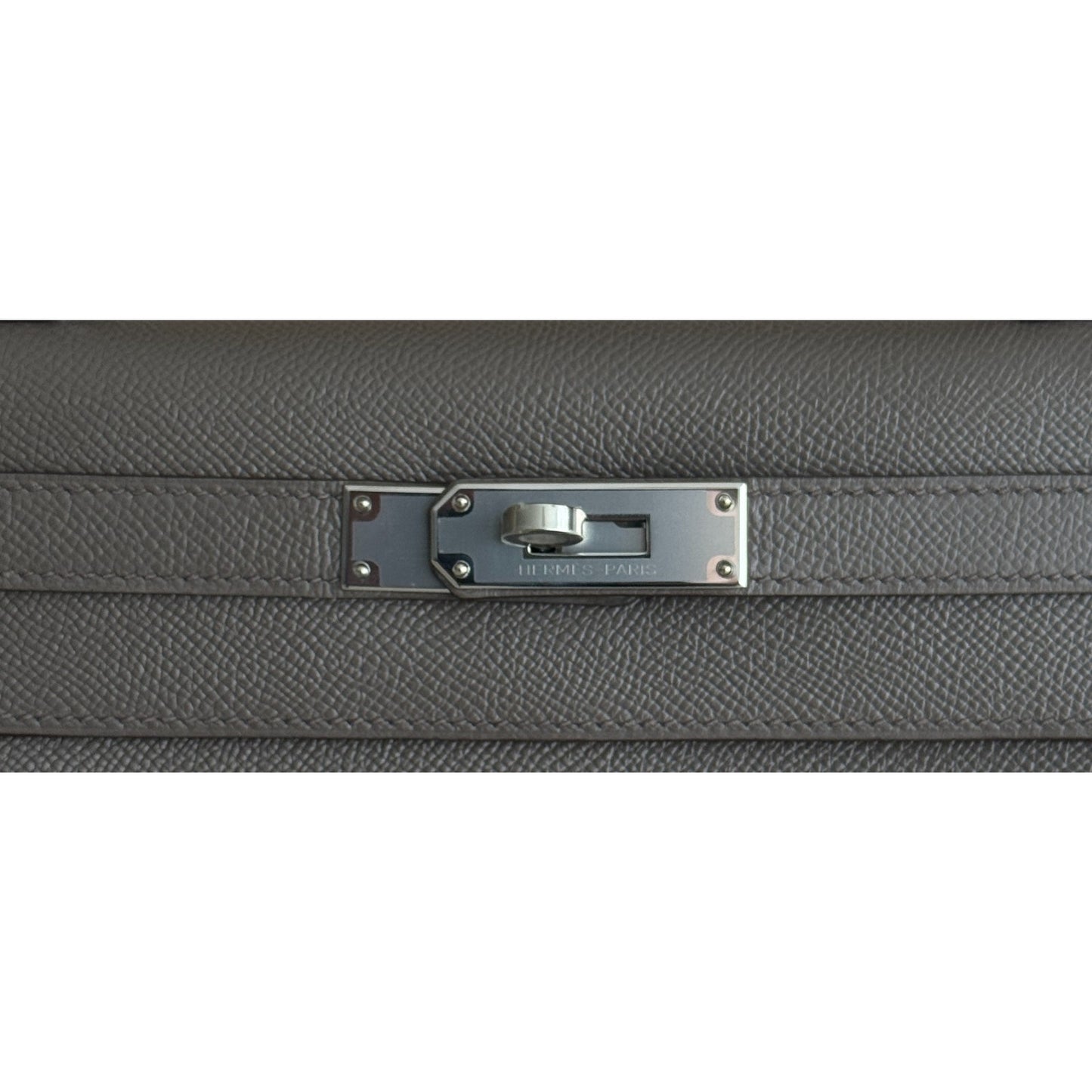 Hermes Kelly 28 Sellier Etain Gray Epsom Leather Palladium Hardware RARE