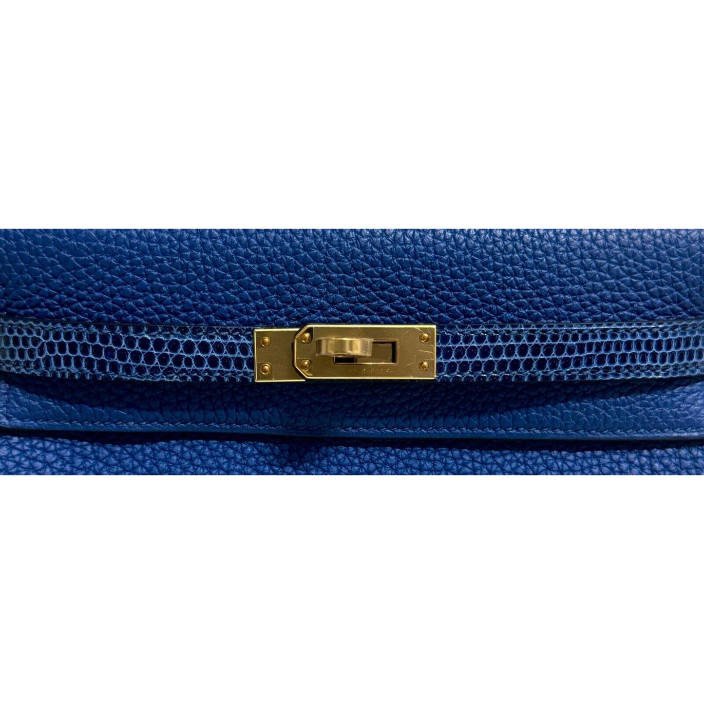 HERMES KELLY 25 TOUCH BLUE FRANCE & BLUE SAPPHIRE TOGO & LIZARD PERMABRASS HARDWARE