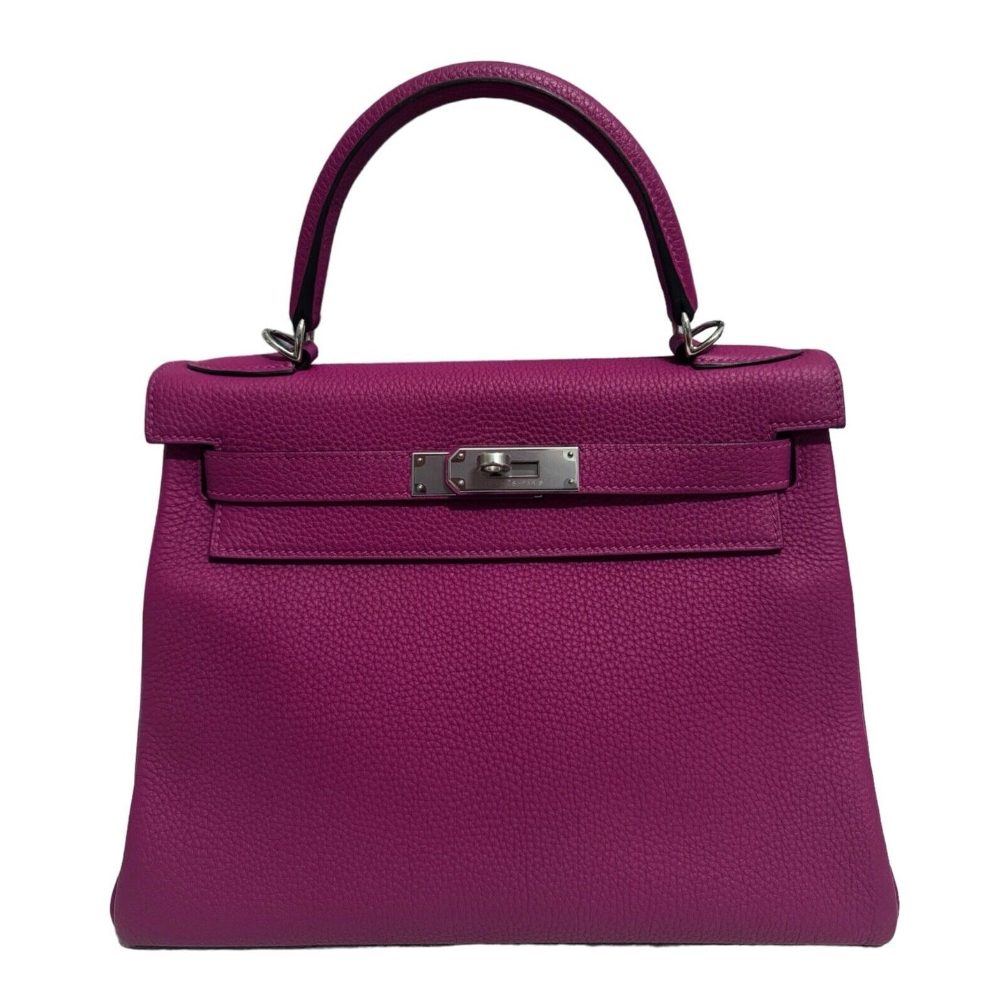 Hermes Kelly 28 Rose Pourpre Pink Purple Togo Leather Palladium Hardware