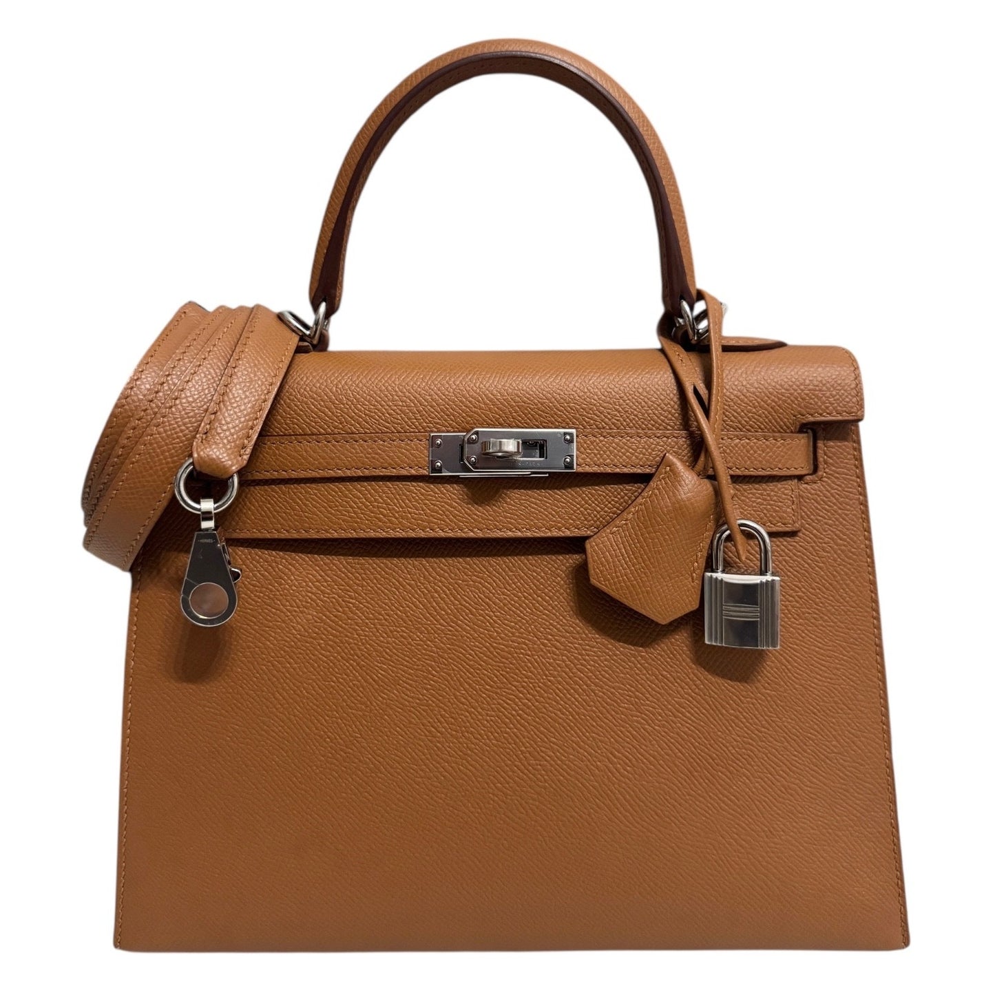Hermes Kelly 25 Sellier Verso Gold Tan Jaune Ambre Epsom Leather Palladium HWR