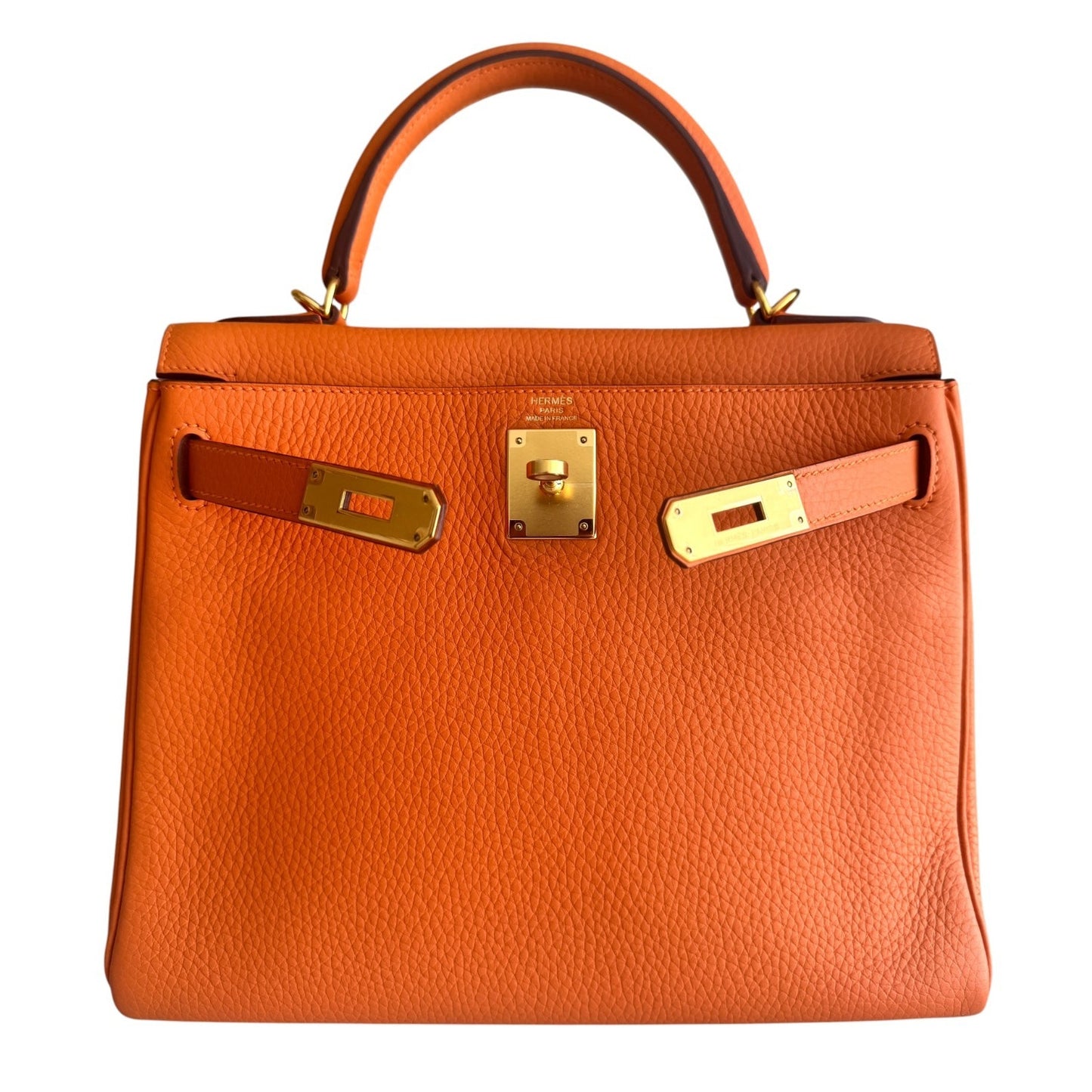 Hermes Kelly 28 Retourne Orange Togo Leather Gold Hardware