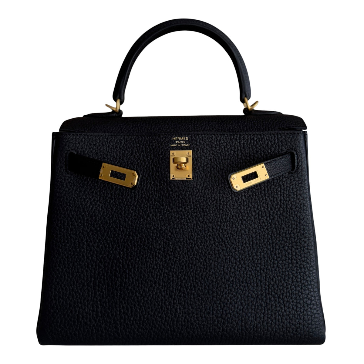 Hermes Kelly 25 Black Noir Togo Leather Gold Hardware RARE