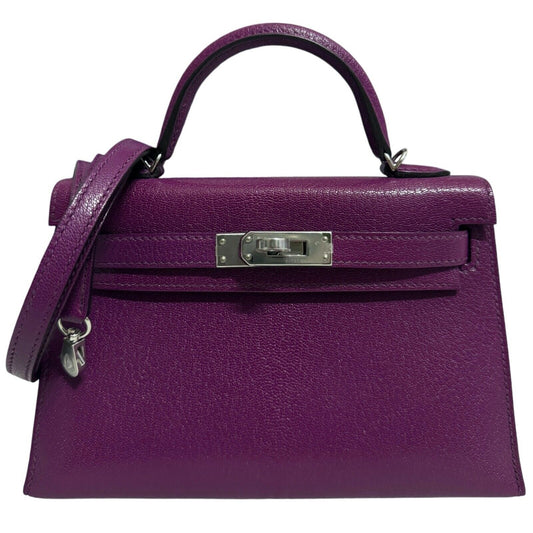 Hermes Kelly Mini 20 Anemone Purple Chèvre Leather Palladium Hardware RARE