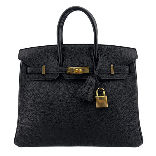 Hermes Birkin 25 Black Noir Togo Leather Gold Hardware Handbag